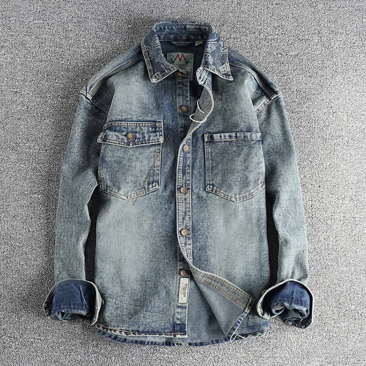 50代メンズファッション アウター　ゆったりシルエット刺しゅう 【デニムジャケット】