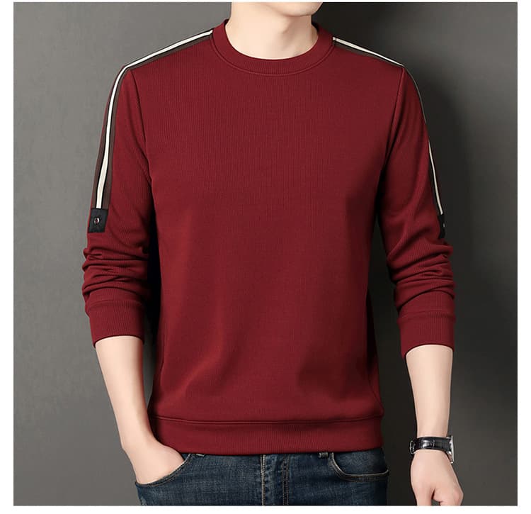 50代メンズファッション トップス ラインデザイン 【リブ編み長袖カットソー】