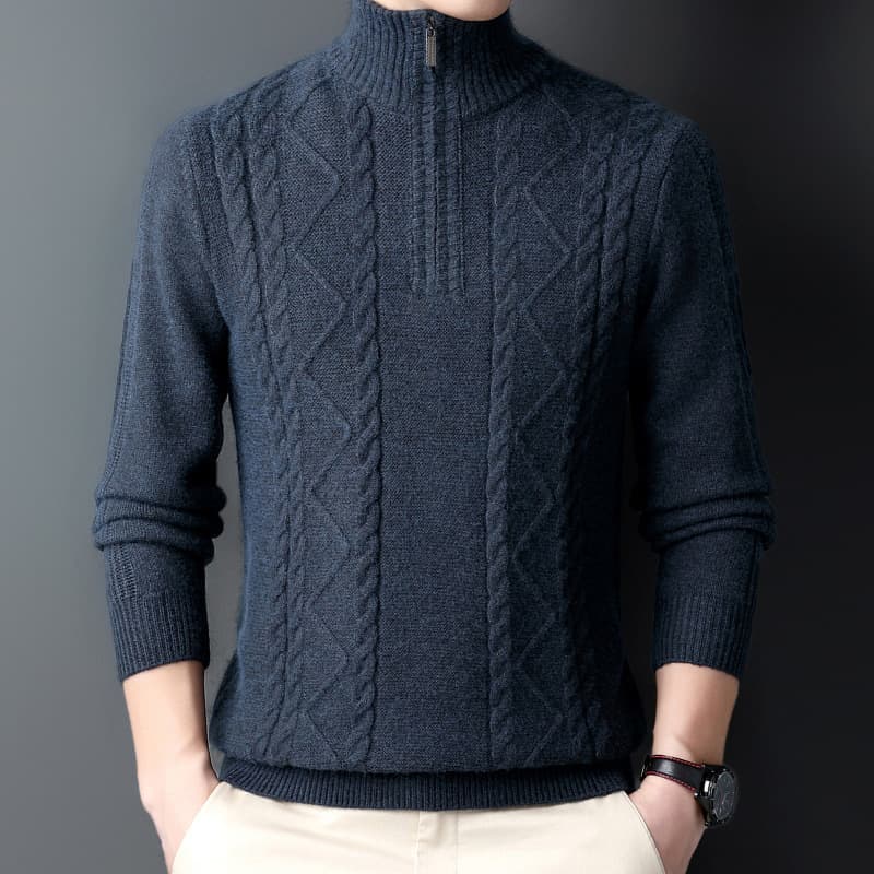 50代メンズファッション トップス ハイネック 【リブ編み ケーブル柄セーター】