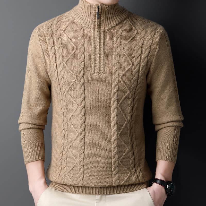 50代メンズファッション トップス ハイネック 【リブ編み ケーブル柄セーター】