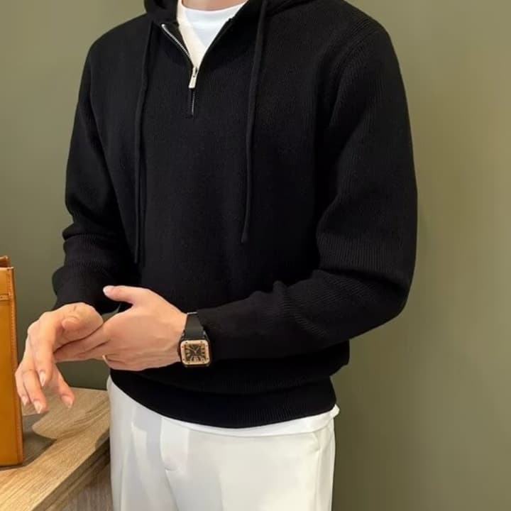 50代メンズファッション トップス 【ハーフジップ リブニット パーカー】
