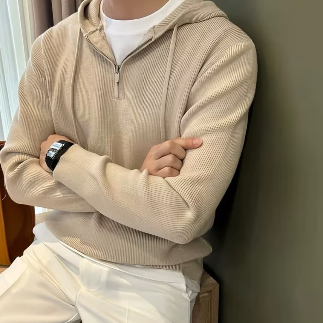 50代メンズファッション トップス 【ハーフジップ リブニット パーカー】