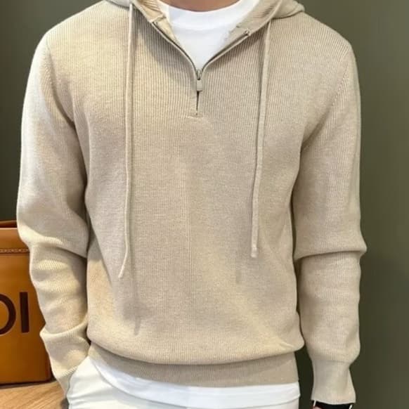 50代メンズファッション トップス 【ハーフジップ リブニット パーカー】