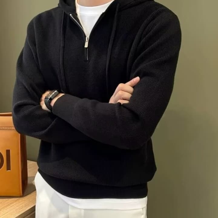 50代メンズファッション トップス 【ハーフジップ リブニット パーカー】