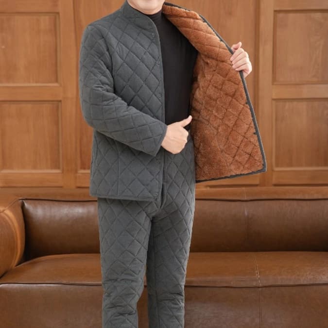 50代メンズファッション アウター キルティング中綿スタンドジャケット上下セット