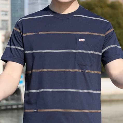 50代メンズファッション トップス ボーダーデザイン 半袖カジュアルTシャツ