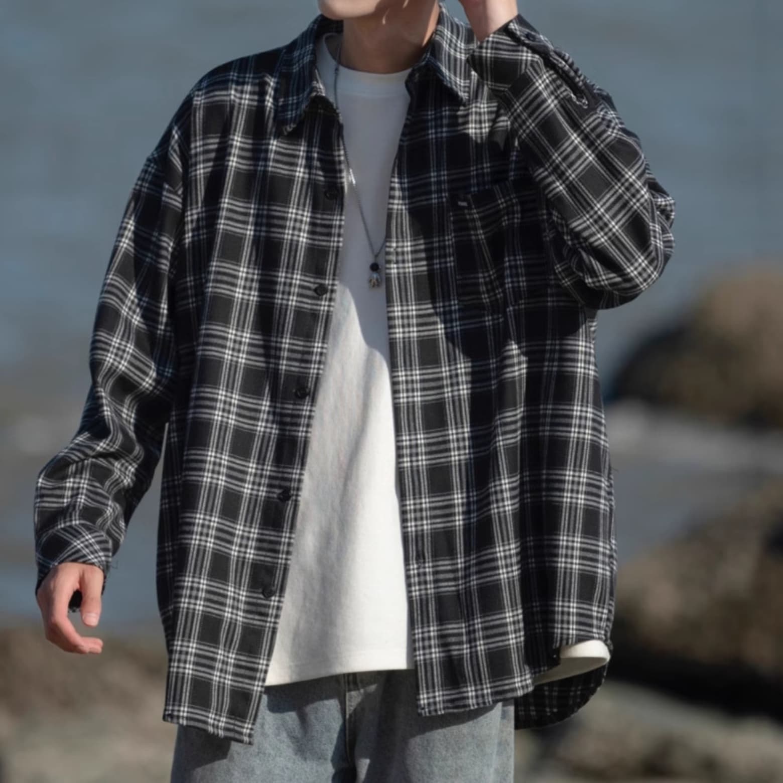 50代メンズファッション アウター ゆったりシルエット【チェック柄シャツ】