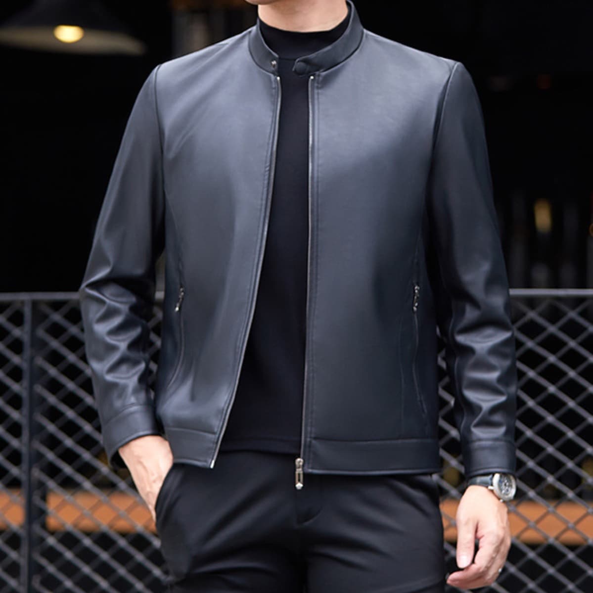 50代メンズファッション アウター　シンプル春の【革ジャン】2カラー