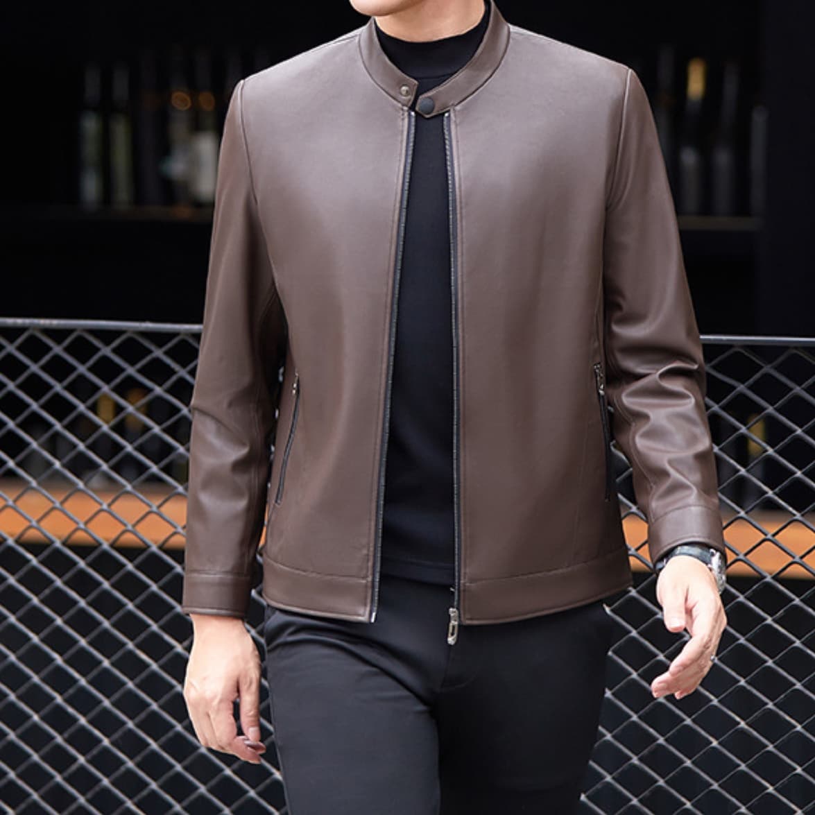 50代メンズファッション アウター　シンプル春の【革ジャン】2カラー