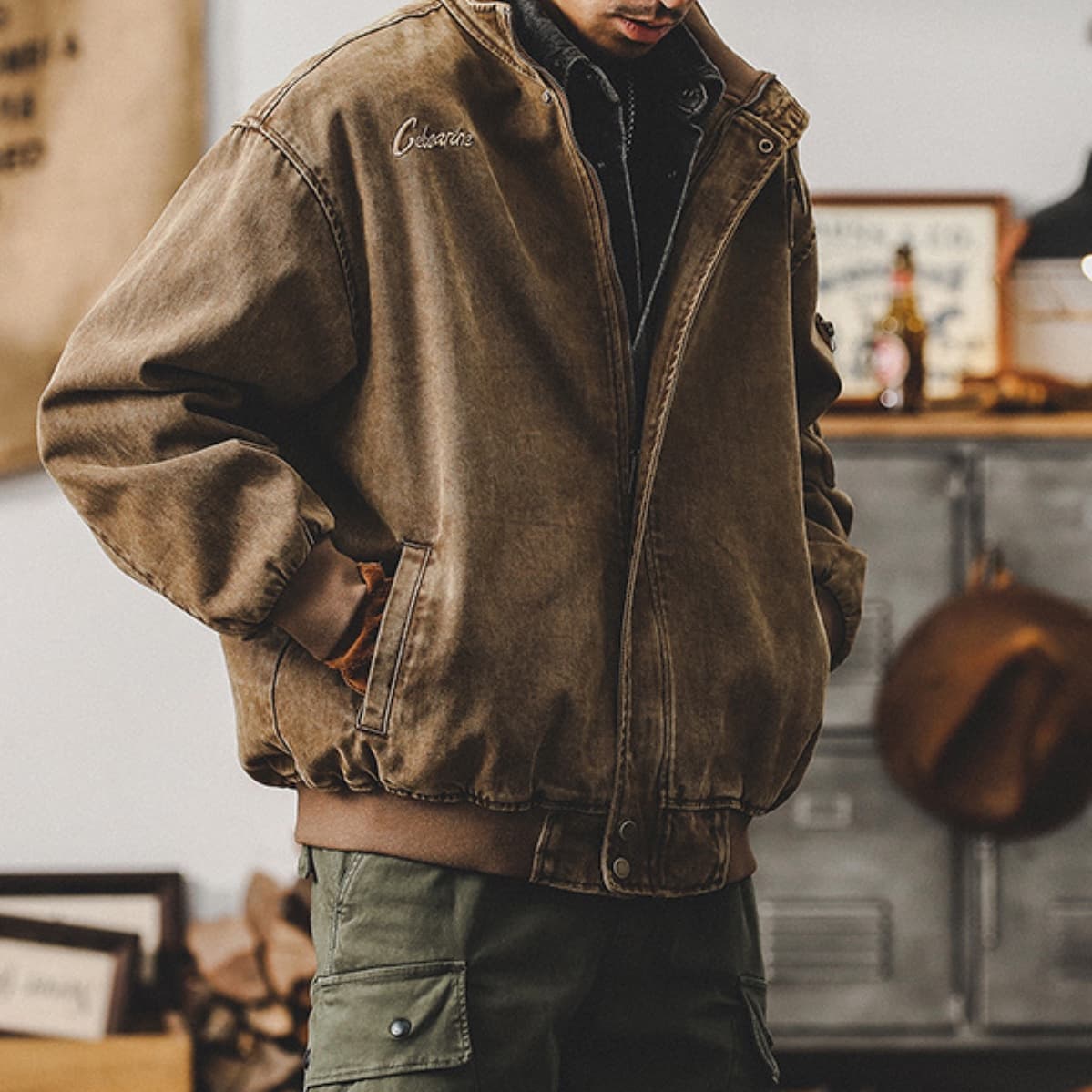 50代メンズファッション アウター　ビンテージ加工 ワーク系【スタンドジャケット】