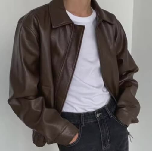 50代メンズファッション　アウター　本革のような上質な風合い【ブルゾンジャケット・革ジャン】