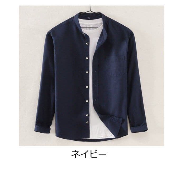 50代メンズファッション  【リネン混スタンドカラーシャツ 】5カラータイプ