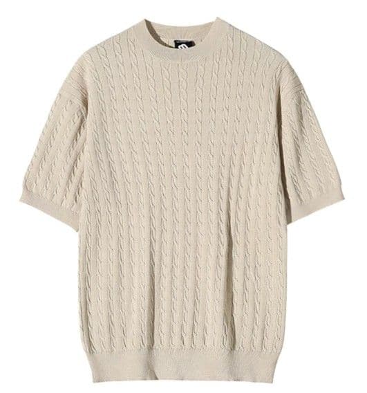 50代メンズファッション 立体編み柄　【サマーニット】