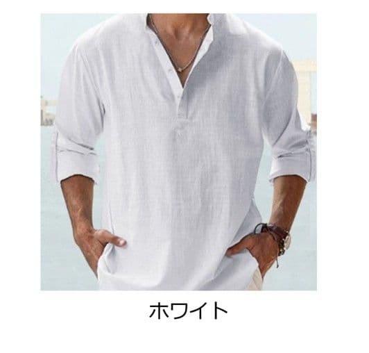 50代メンズファッション トップス リネン素材ゆったり【ヘンリーネックシャツ】