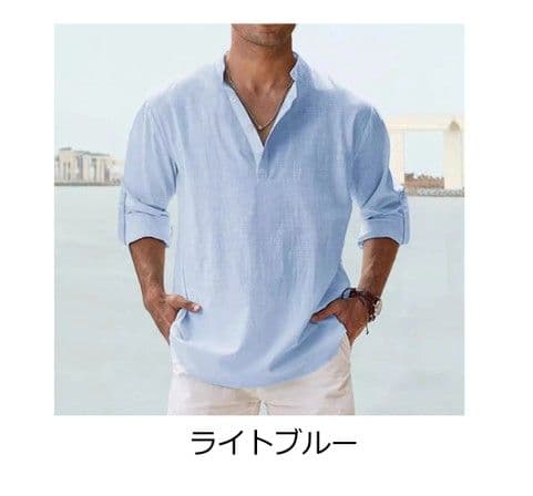 50代メンズファッション トップス リネン素材ゆったり【ヘンリーネックシャツ】