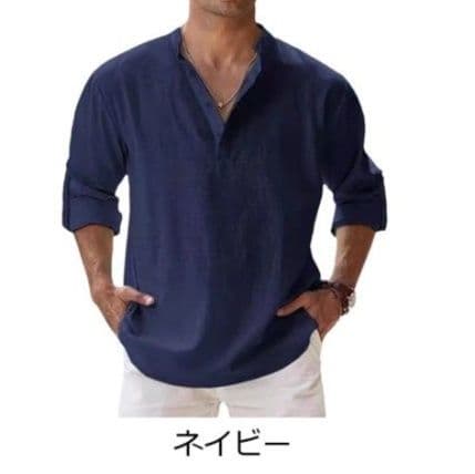 50代メンズファッション トップス リネン素材ゆったり【ヘンリーネックシャツ】