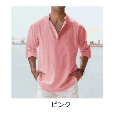 50代メンズファッション トップス リネン素材ゆったり【ヘンリーネックシャツ】
