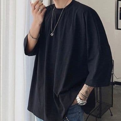 50代メンズファッション  【ゆったりシルエット 黒Ｔシャツ】（M,Lサイズ）