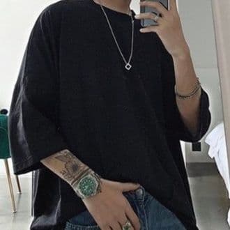 50代メンズファッション  【ゆったりシルエット 黒Ｔシャツ】（M,Lサイズ）