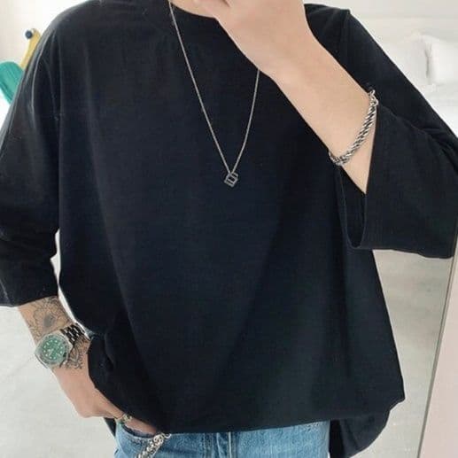 50代メンズファッション  【ゆったりシルエット 黒Ｔシャツ】（M,Lサイズ）