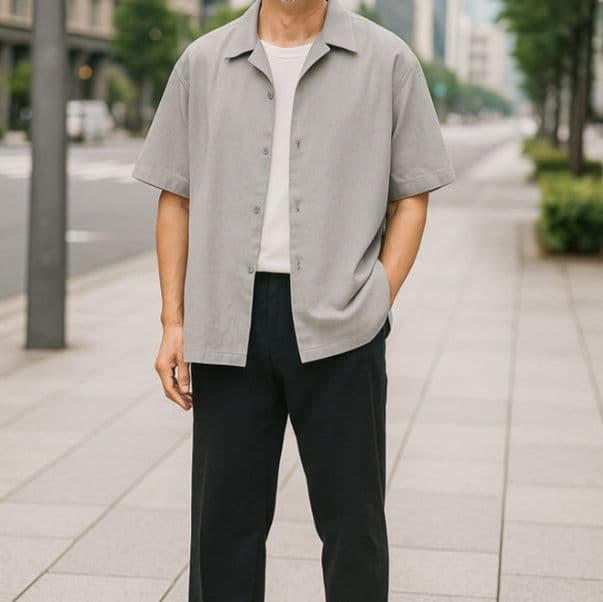 50代メンズファッション 上質シンプル【半袖シャツ】ブラック　 在庫なくなり次第終了