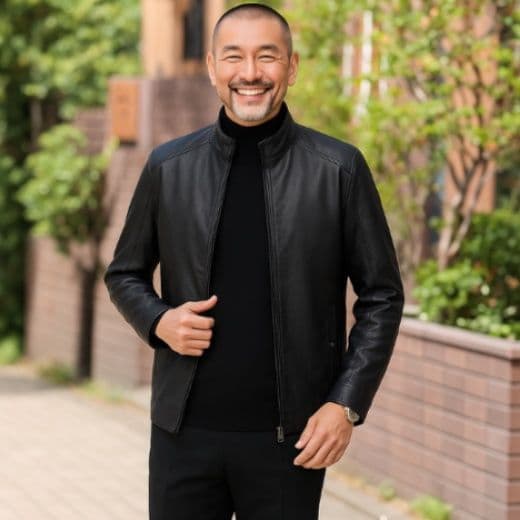 50代　メンズファッション60代も着こなせる アウター 大人の品格【シンプル革調ジャケット】革ジャン・ブラック/ブラウン 在庫少
