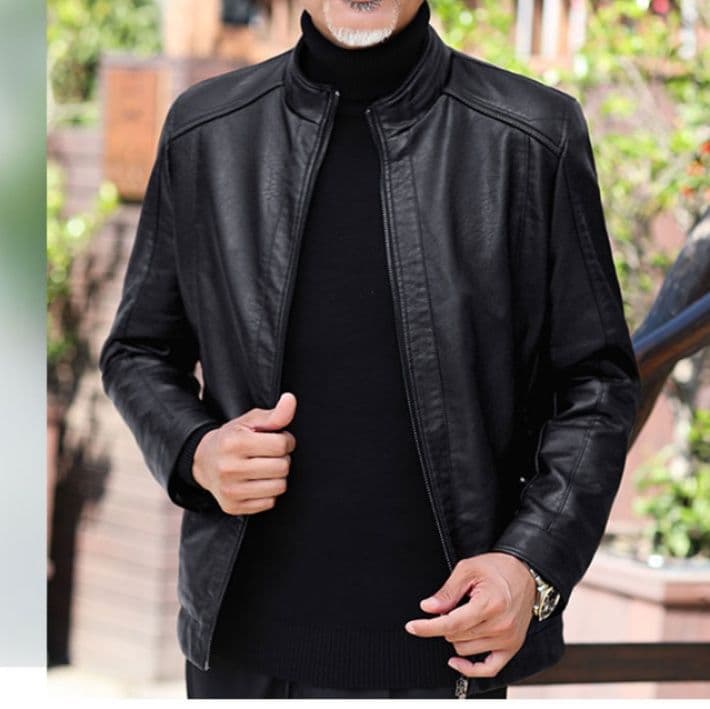 50代　メンズファッション60代も着こなせる アウター 大人の品格【シンプル革調ジャケット】革ジャン・ブラック/ブラウン 在庫少