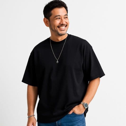 50代メンズファッション  【ゆったりシルエット 黒Ｔシャツ】（M,Lサイズ）