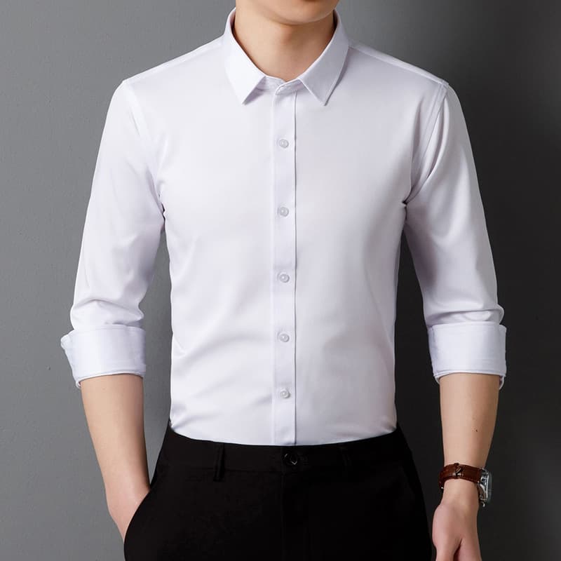50代メンズファッション トップス 上質シルク混【スリムフィットドレスシャツ】4カラー