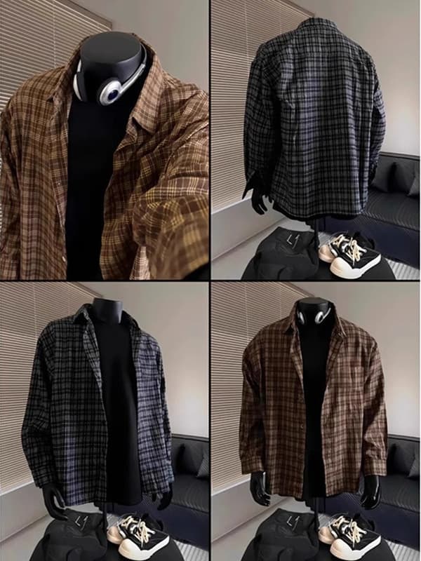 50代メンズファッション トップス ゆったりシルエット 【チェック柄 長袖シャツ】