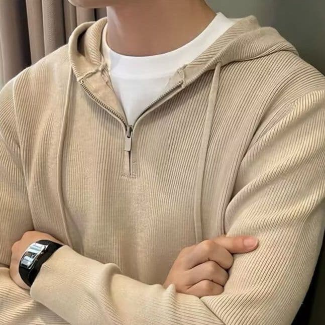 50代メンズファッション トップス 【ハーフジップ リブニット パーカー】