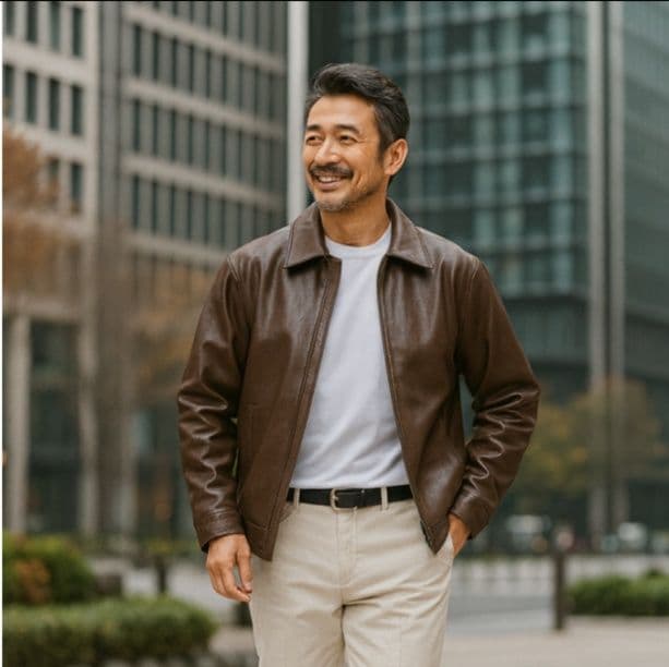 50代メンズファッション　アウター　本革のような上質な風合い【ブルゾンジャケット・革ジャン】