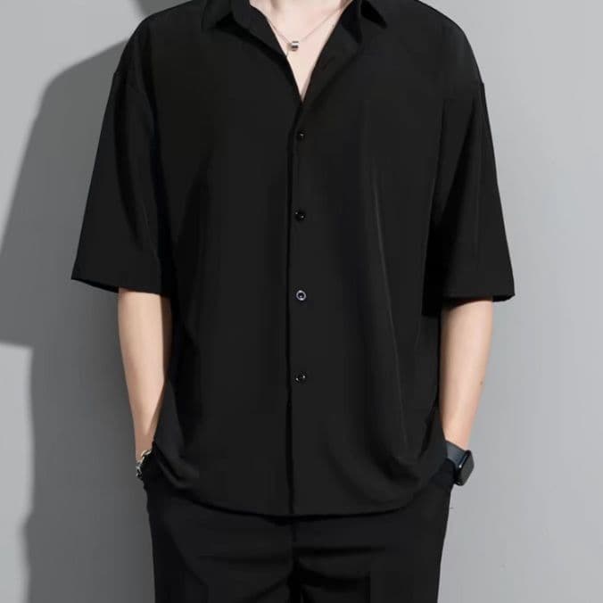 50代メンズファッション 【ドレープハーフスリーブシャツ】