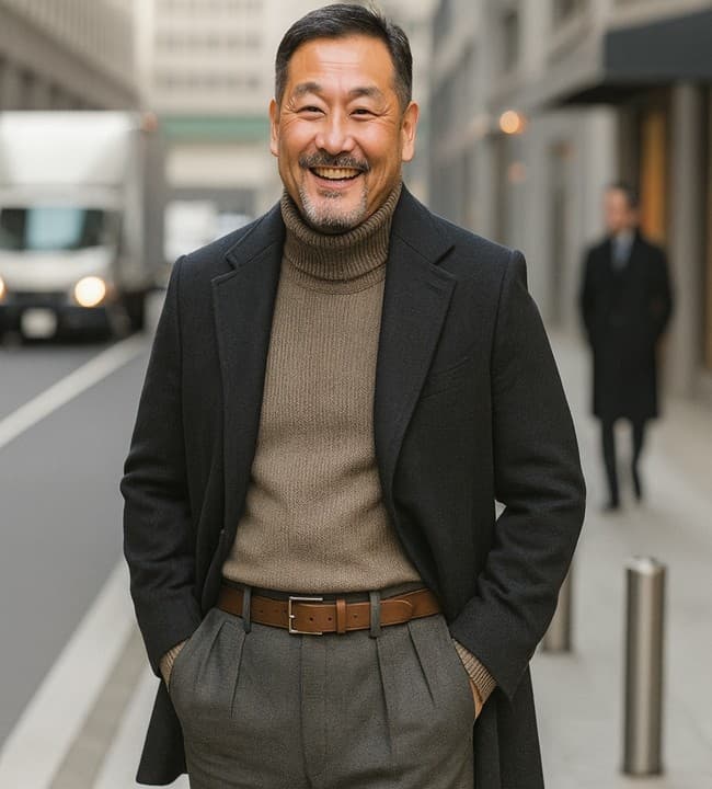 50代メンズファッション アウター　ロング丈【チェスターコート高級ウール仕立て】