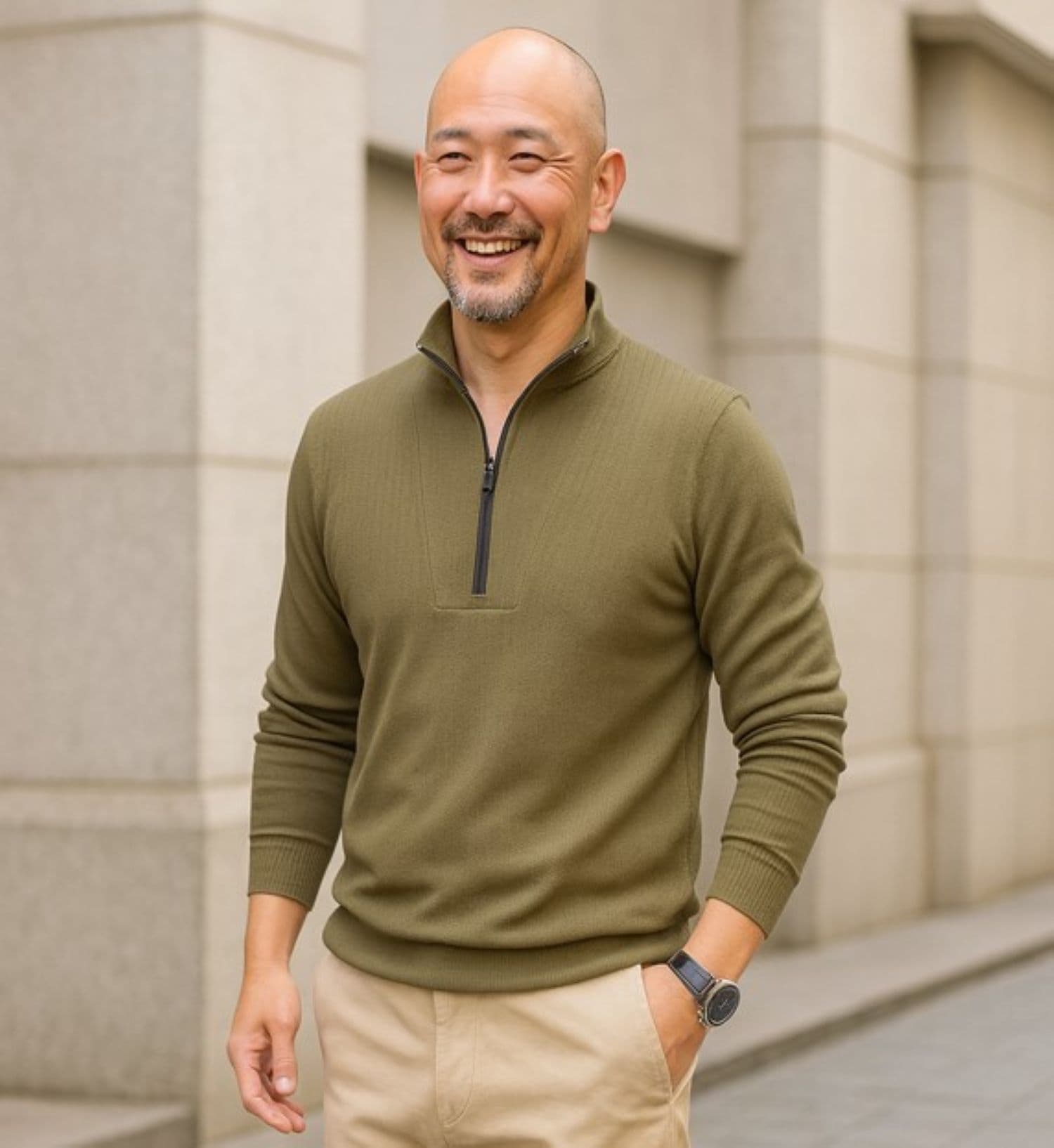 50代メンズファッション　インナートップスに上質リブ編み 【ハーフジップシャツ】4カラー　