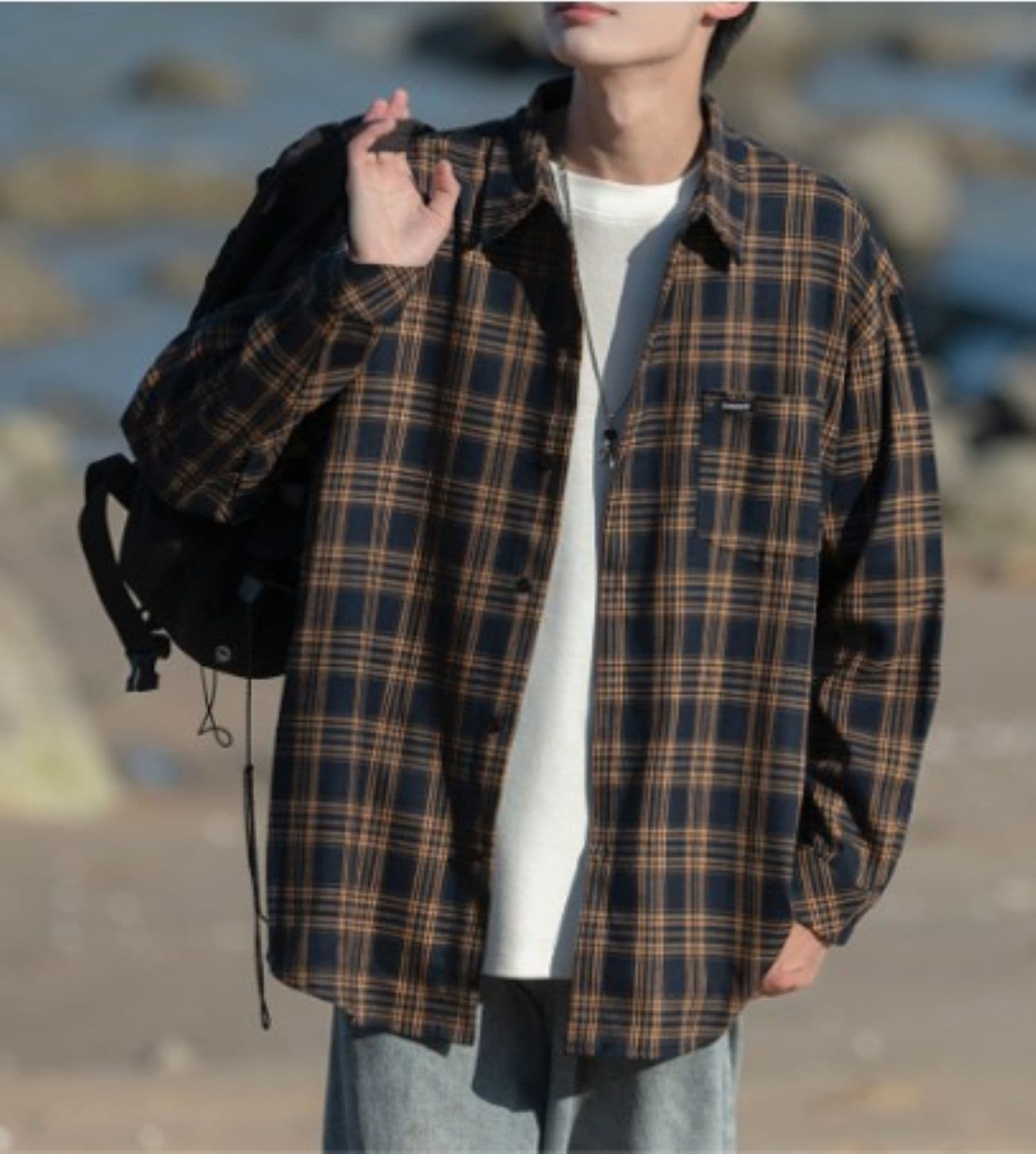 50代メンズファッション アウター ゆったりシルエット【チェック柄シャツ】