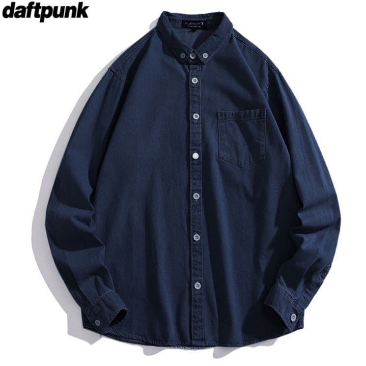 50代メンズファッション ゆったり【綿デニム長袖シャツ】