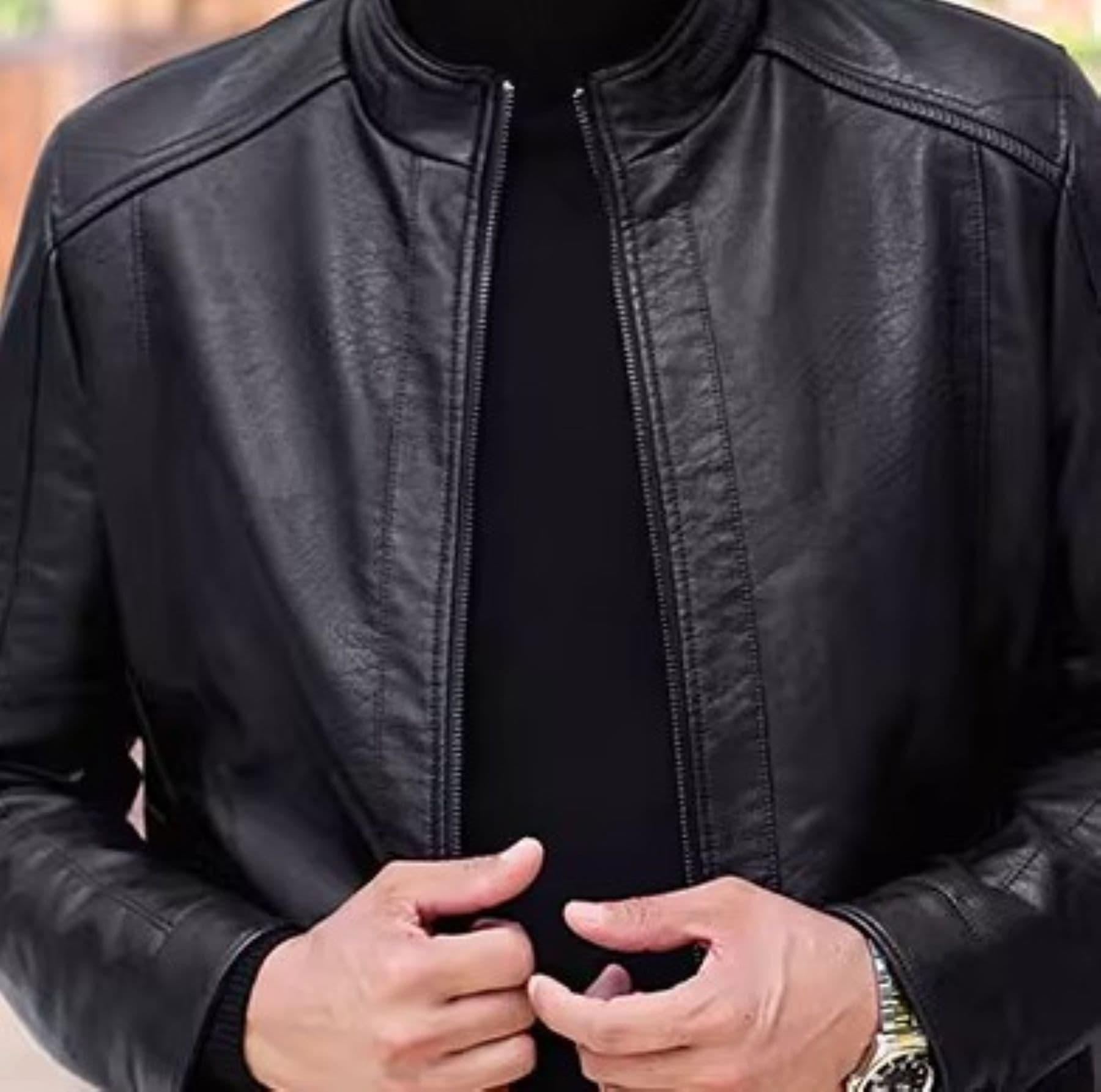 50代　メンズファッション60代も着こなせる アウター 大人の品格【シンプル革調ジャケット】革ジャン・ブラック/ブラウン 在庫少