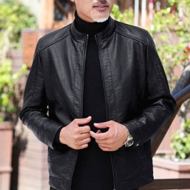 50代　メンズファッション60代も着こなせる アウター 大人の品格【シンプル革調ジャケット】革ジャン・ブラック/ブラウン 在庫少