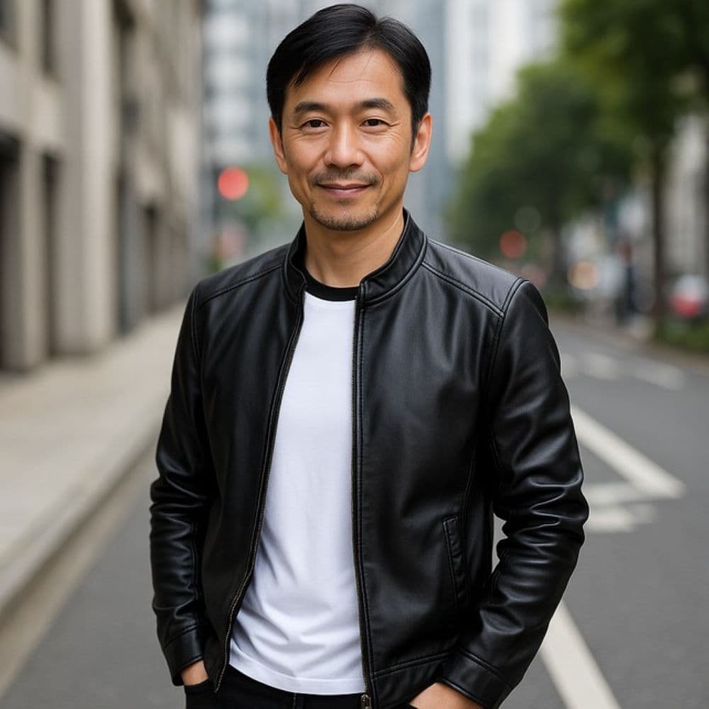 50代メンズファッション アウター 【合皮ブルゾン・薄手革ジャン】 ブラック