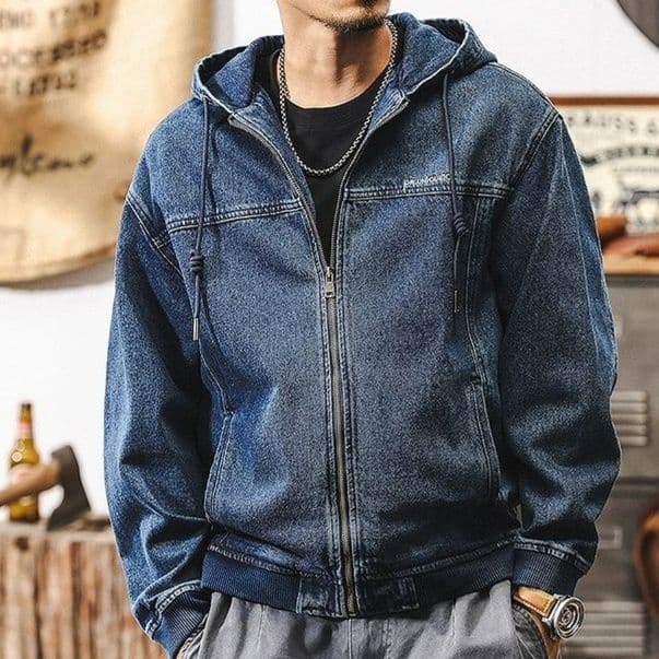 50代メンズファッション　【デニムフード付きジャケット】