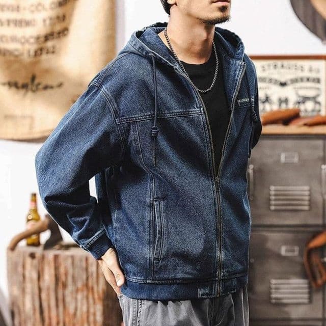 50代メンズファッション　【デニムフード付きジャケット】
