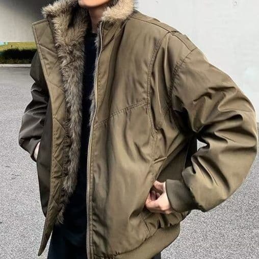 50代メンズファッション ボリューム襟ファー付き中綿【ミリタリージャケット】
