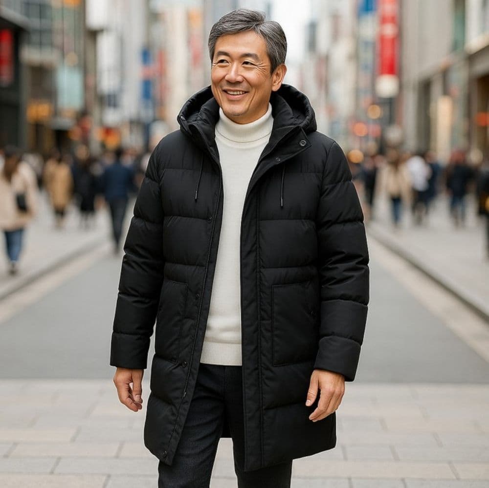 50代メンズファッション 大きいサイズ対応　【ロング丈ダウンフード付き防寒コート】