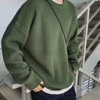 50代メンズファッション ゆったりシルエット【太編みクルーネックニット】大きめサイズ