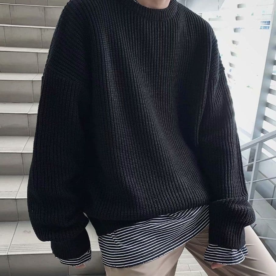 50代メンズファッション ゆったりシルエット【太編みクルーネックニット】大きめサイズ