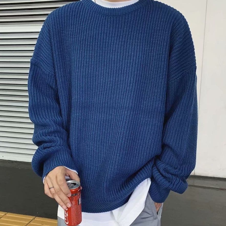 50代メンズファッション ゆったりシルエット【太編みクルーネックニット】大きめサイズ