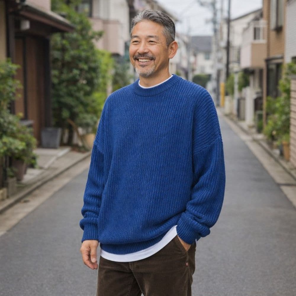 50代メンズファッション ゆったりシルエット【太編みクルーネックニット】大きめサイズ