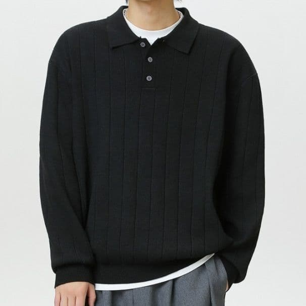 50代メンズファッション　 リブ編みポロ襟【ニットセーター】　全3色