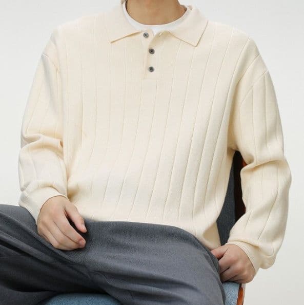 50代メンズファッション　 リブ編みポロ襟【ニットセーター】　全3色